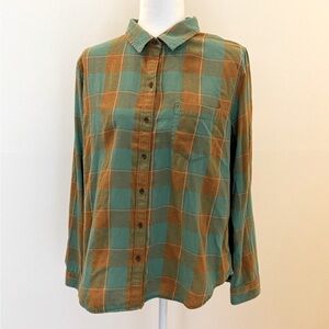 Prana Plaid Button-Up Shirt in Green and Orange